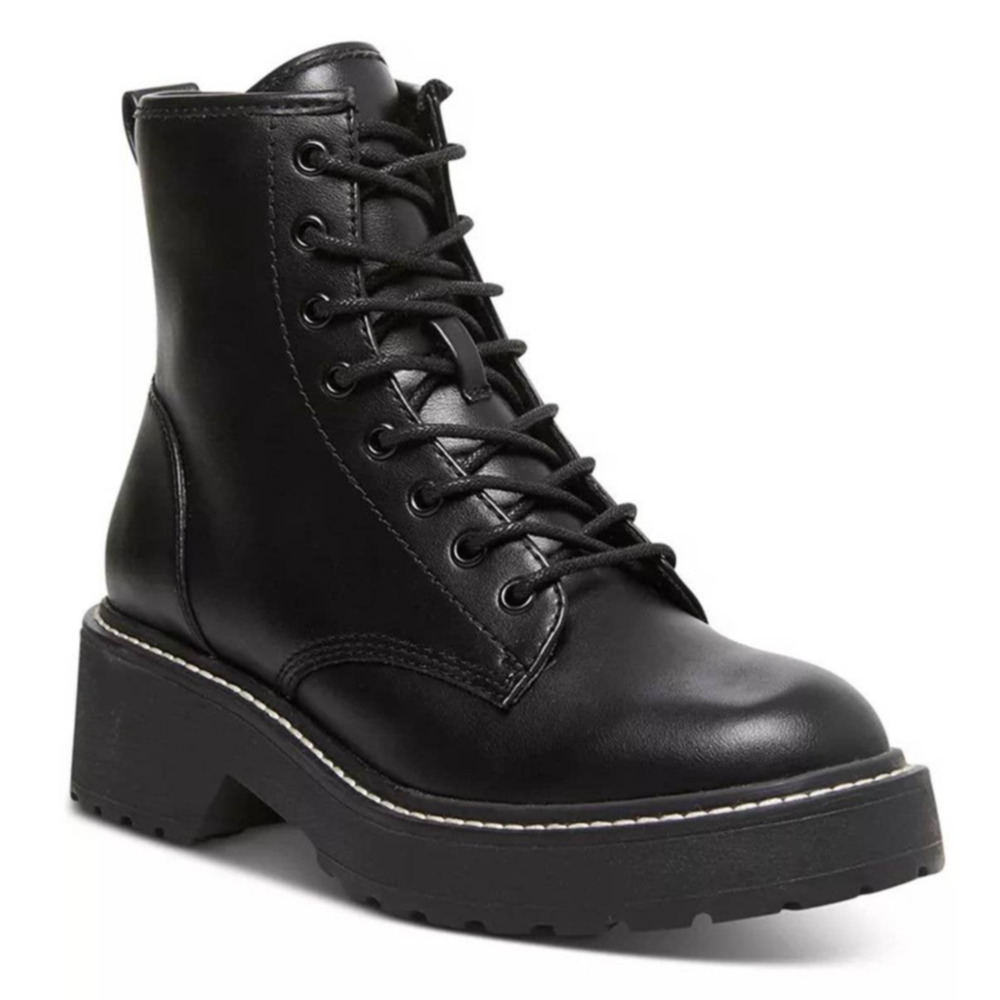 Black Combat Boots Lace Up Comfort Cushion Sole Size 10